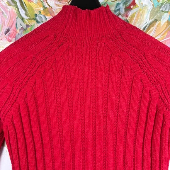 American Eagle Red Ribbed Knit Mock Neck Sweater (XS) - Picture 11 of 14